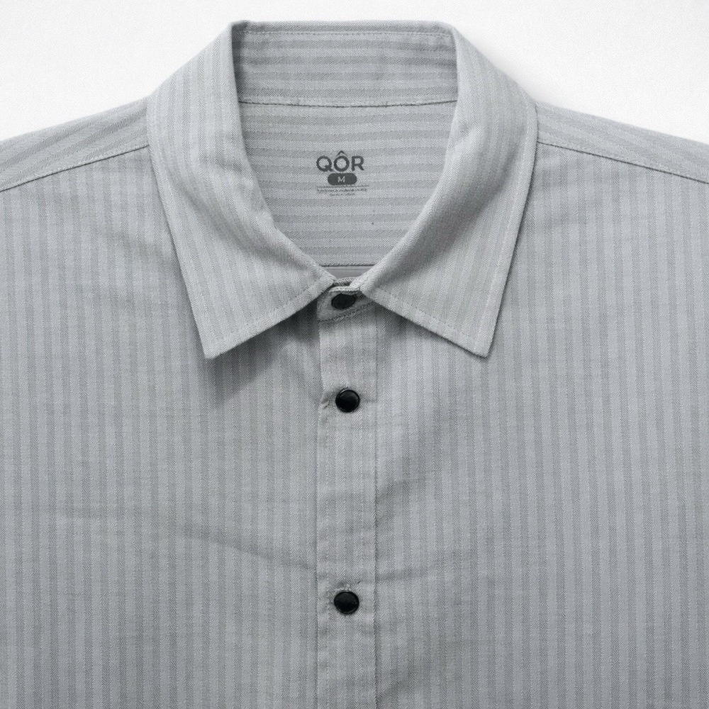 QOR Mens M Merino Wool Organic Cotton Snap Button Oxford Gray Stripped Zipper - Picture 4 of 10